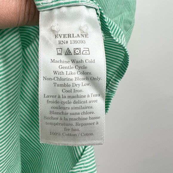 Everlane The Silky Cotton Relaxed Button Down Long Sleeve Shirt Green Striped 10 - Picture 4 of 8